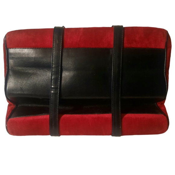 CESARE PICCINI Vintage Velvet Satchel w/ Leather Trim Red/Blk Gold HW - Picture 11 of 13